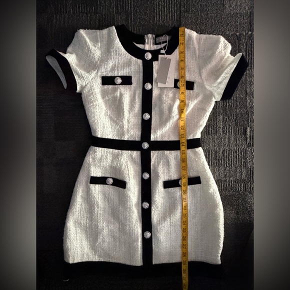 VY’S CLOSET, Dress White Black, Tweed Blazer Buttons Mini Women’s Size M NWT - Picture 15 of 15